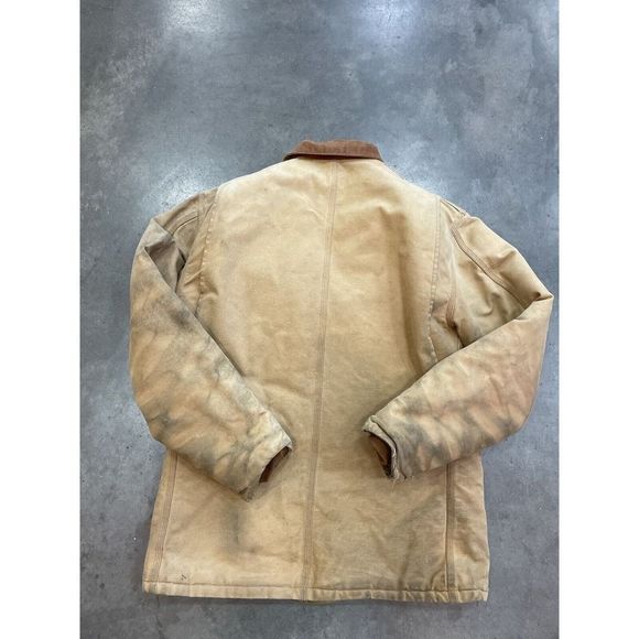 Vintage Dirty Distressed Carhartt Canvas Jacket XLarge Beige/ Mocha - Picture 6 of 13